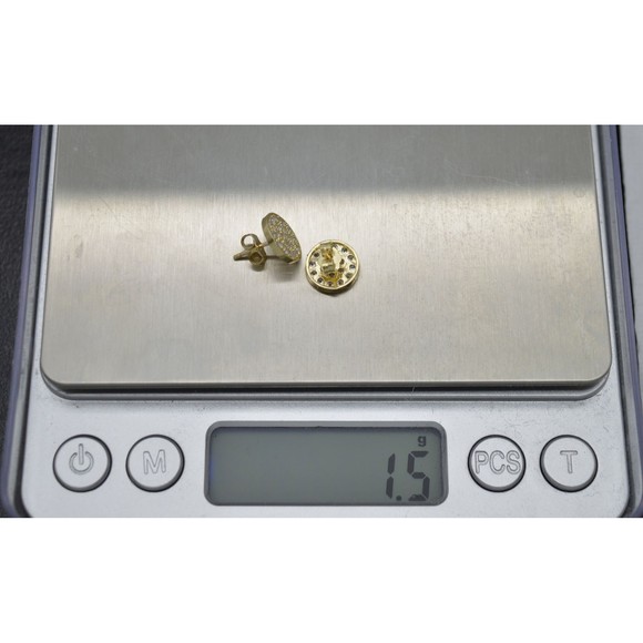 Real 10K Solid Yellow Gold 9.8mm Mens Round Ice Out CZ Stud Earrings 1.5gr - Picture 4 of 5